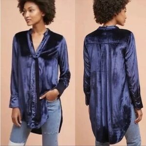 ANTHROPOLOGIE Maeve Crushed Blue Velvet Tunic